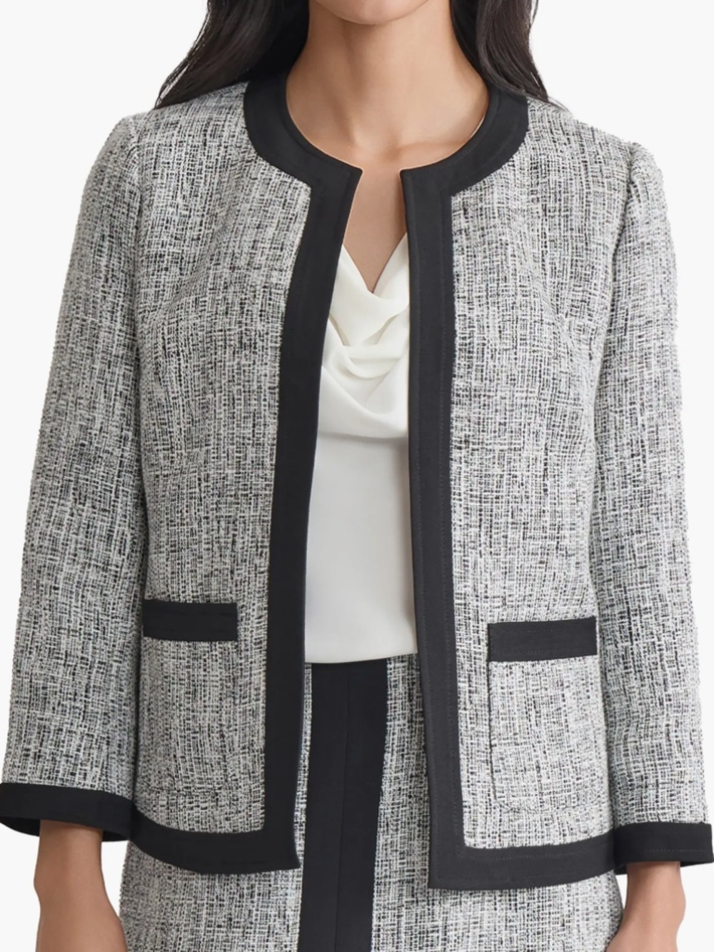 NWT (8) KASPER Contrast Trim Tweed Jacket